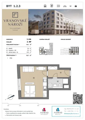 Prodej bytu 1+kk, Brno, Vranovská, 33 m2
