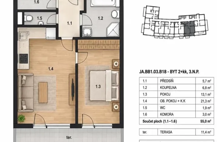 Pronájem bytu 2+kk, Praha - Hostavice, Holenská, 55 m2