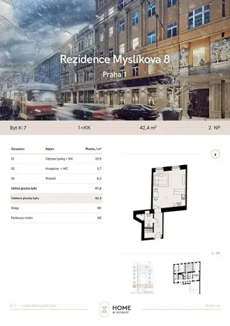 Pronájem bytu 1+kk, Praha, Myslíkova, 42 m2