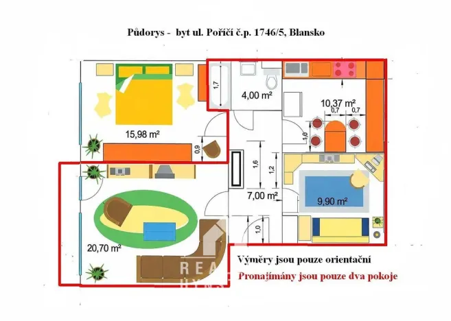 Pronájem bytu 2+1, Blansko, Poříčí, 52 m2