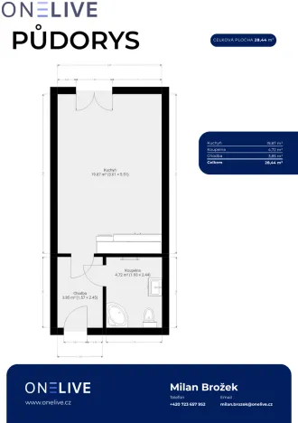 Pronájem bytu 1+kk, Zbůch, 32 m2