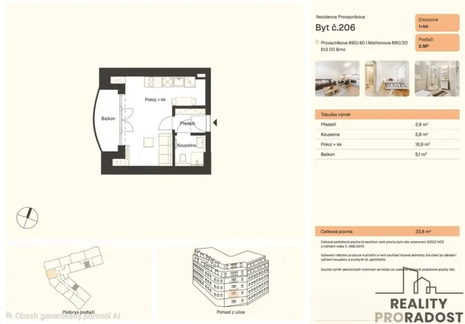 Pronájem bytu 1+kk, Brno, Provazníkova, 27 m2