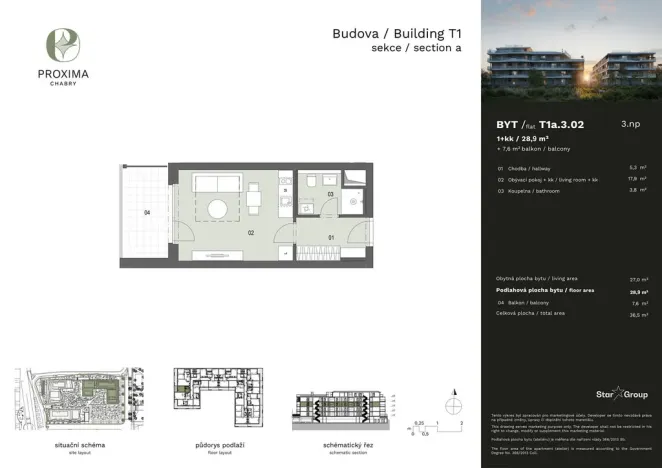 Prodej bytu 1+kk, Praha - Dolní Chabry, U Václava, 28 m2