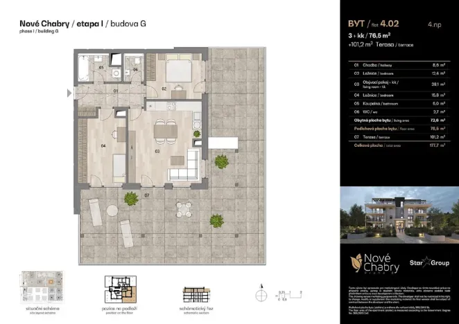 Prodej bytu 3+kk, Praha - Dolní Chabry, Podhorská, 76 m2