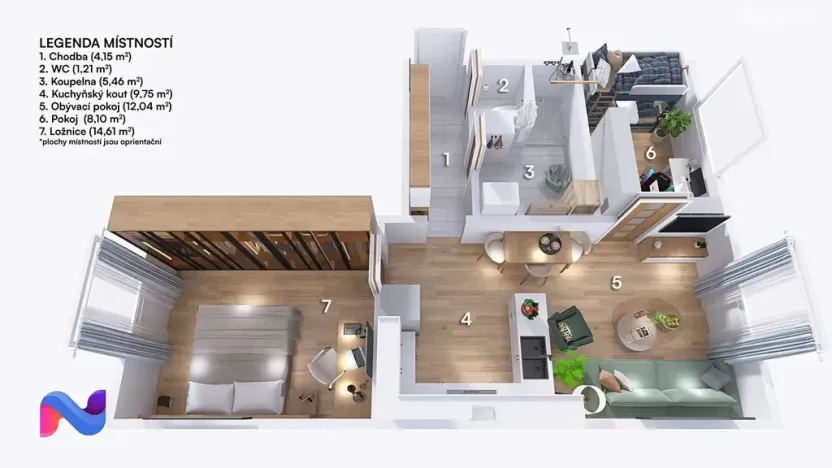 Pronájem bytu 3+kk, Brno, Jasanová, 55 m2