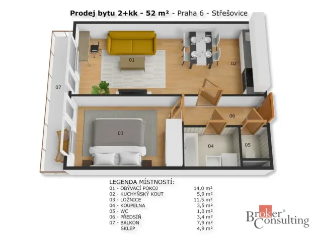 Prodej bytu 2+kk, Praha - Břevnov, Ve Střešovičkách, 44 m2
