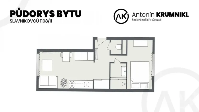 Pronájem bytu 1+1, Ostrava - Mariánské Hory, Slavníkovců, 31 m2