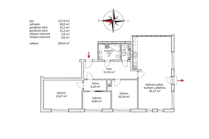 Prodej bytu 4+kk, Slaný, Kybalova, 117 m2
