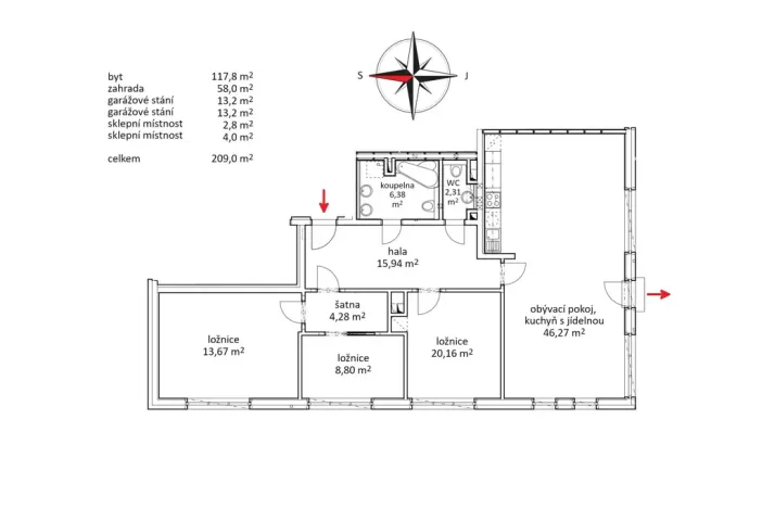 Prodej bytu 4+kk, Slaný, Kybalova, 118 m2