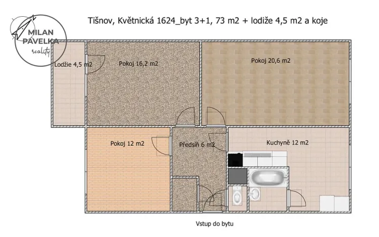 Prodej bytu 3+1, Tišnov, Květnická, 73 m2