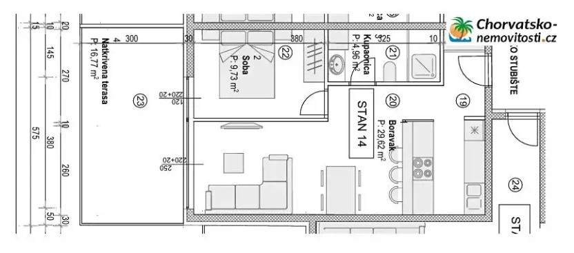 Prodej bytu 2+kk, Povljana, Chorvatsko, 44 m2