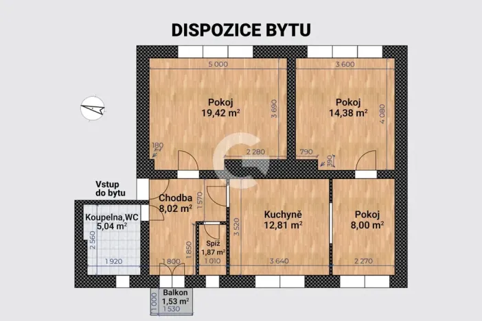 Prodej bytu 3+1, Zlín, Hluboká, 69 m2