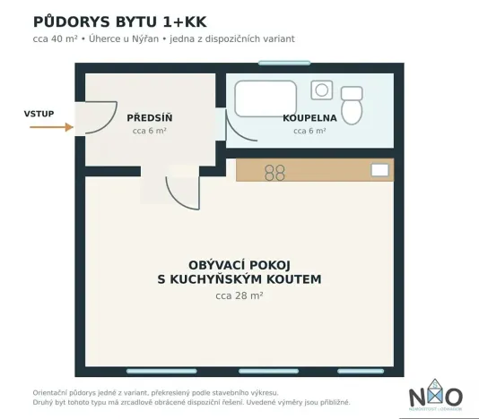Pronájem bytu 1+kk, Úherce, Hlavní, 39 m2