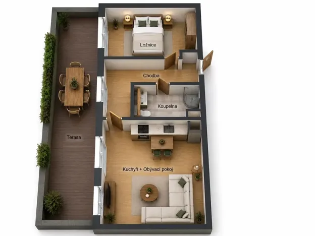 Pronájem bytu 2+kk, Hluboká nad Vltavou, Potoční, 52 m2