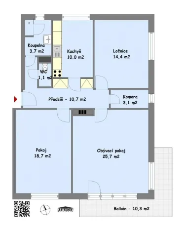 Prodej bytu 3+1, Praha - Podolí, V Ondřejově, 87 m2