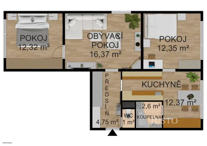 Prodej bytu 3+1, Písek - Budějovické Předměstí, třída Přátelství, 61 m2