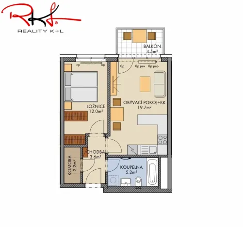 Pronájem bytu 2+kk, Praha, Pod Harfou, 49 m2