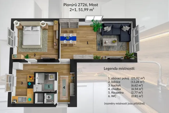 Pronájem bytu 2+1, Most, Pionýrů, 55 m2