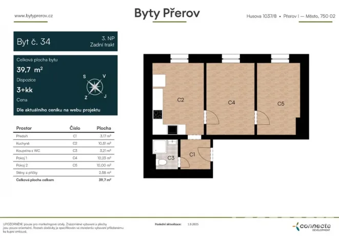 Pronájem bytu 3+kk, Přerov - Přerov I-Město, Husova, 39 m2