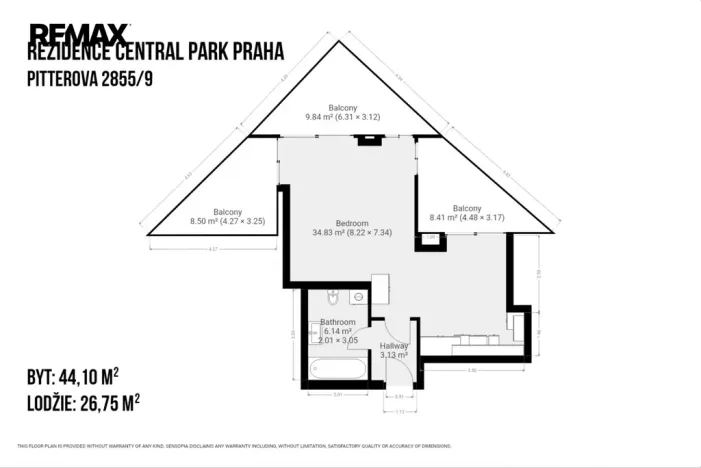 Pronájem bytu 1+kk, Praha - Žižkov, Pitterova, 44 m2
