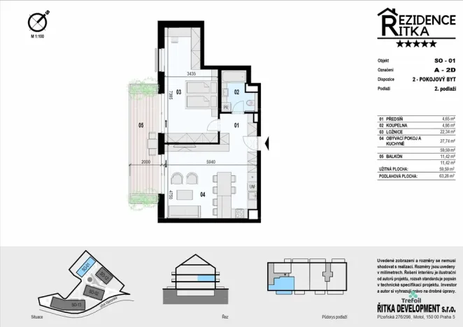 Prodej bytu 2+kk, Řitka, Všenorská, 59 m2