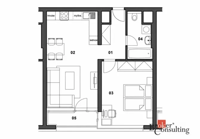 Pronájem bytu 2+kk, Plzeň - Východní Předměstí, Sladová, 54 m2