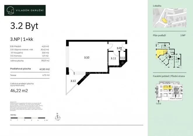 Prodej bytu 1+kk, Praha - Modřany, Okružní, 41 m2