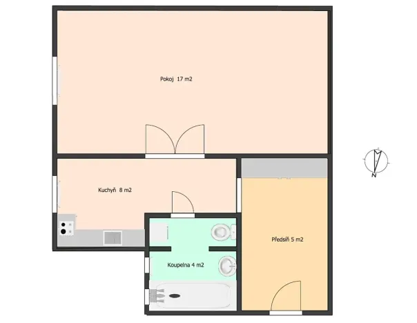 Pronájem bytu 1+1, Praha - Smíchov, Rozkošného, 34 m2