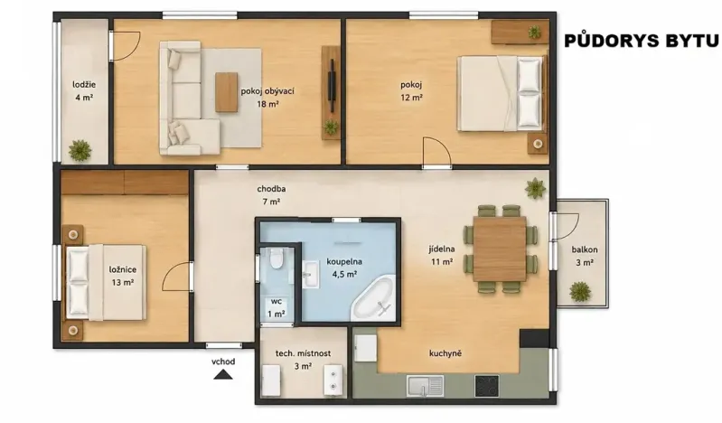 Pronájem bytu 3+1, Luhačovice, 68 m2