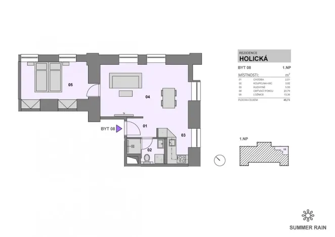 Pronájem bytu 2+kk, Olomouc - Hodolany, Holická, 46 m2