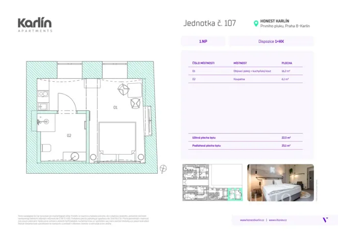 Prodej bytu 1+kk, Praha - Karlín, Prvního pluku, 22 m2