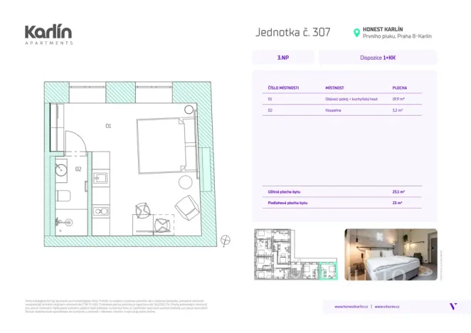 Prodej bytu 1+kk, Praha - Karlín, Prvního pluku, 22 m2