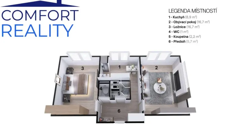 Pronájem bytu 2+1, Ostrava - Poruba, Kyjevská, 51 m2