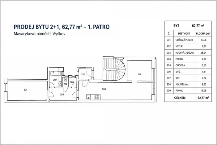 Prodej bytu 3+kk, Vyškov - Vyškov-Město, Masarykovo náměstí, 63 m2