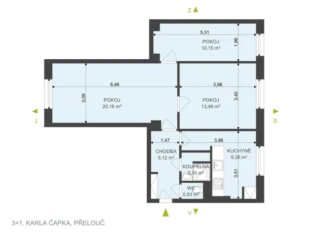 Pronájem bytu 3+1, Přelouč, K. Čapka, 62 m2