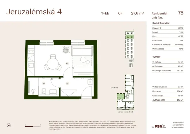 Prodej bytu 1+kk, Praha, Jeruzalémská, 26 m2