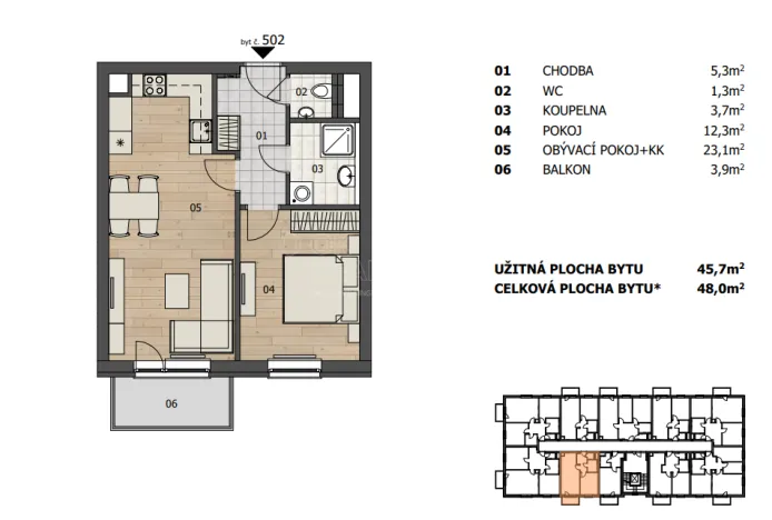 Pronájem bytu 2+kk, Plzeň, Studentská, 45 m2
