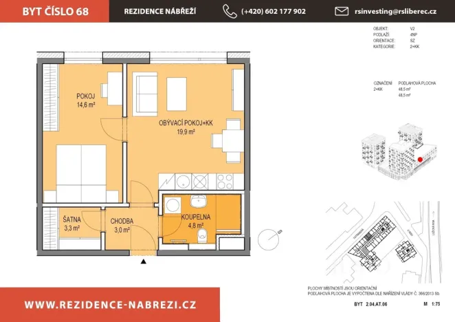 Pronájem bytu 2+kk, Liberec - Liberec III-Jeřáb, U Nisy, 49 m2