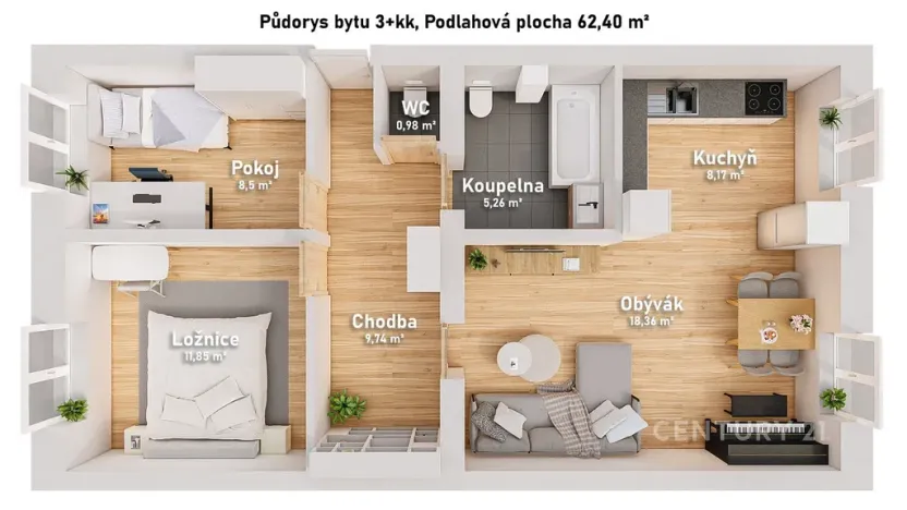 Prodej bytu 3+kk, České Budějovice - České Budějovice 5, Dobrovodská, 62 m2