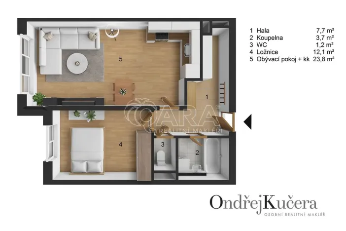 Prodej bytu 2+kk, Praha - Čakovice, Marty Krásové, 48 m2