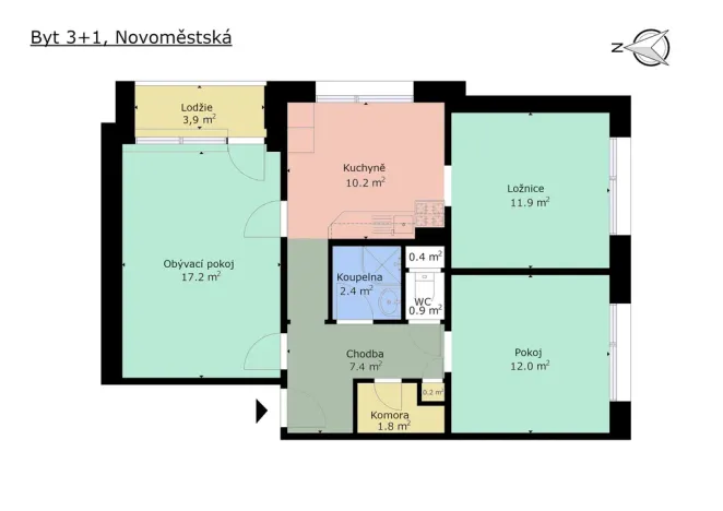 Prodej bytu 3+1, Brno - Řečkovice, Novoměstská, 70 m2