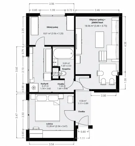 Prodej bytu 3+1, České Budějovice - České Budějovice 3, Kubatova, 58 m2