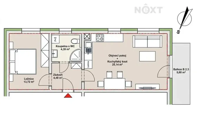 Pronájem bytu 2+kk, Liberec, Švermova, 48 m2