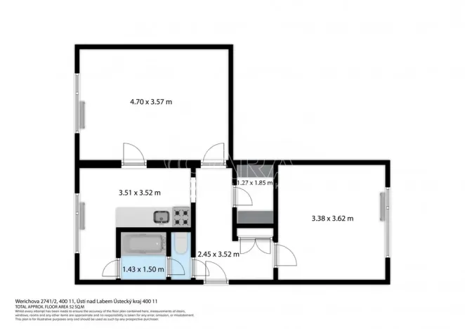 Prodej bytu 2+1, Ústí nad Labem - Severní Terasa, Werichova, 52 m2