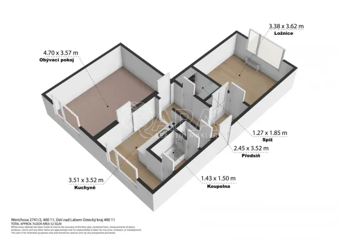 Prodej bytu 2+1, Ústí nad Labem - Severní Terasa, Werichova, 52 m2