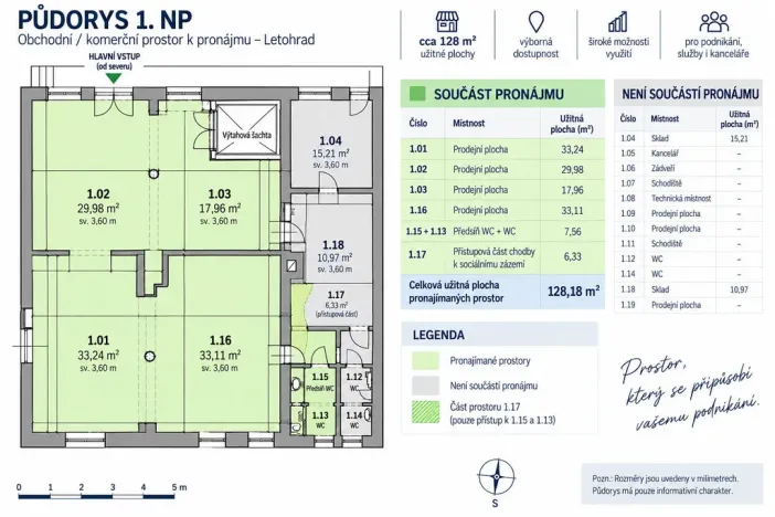 Pronájem obchodního prostoru, Letohrad - Orlice, 128 m2