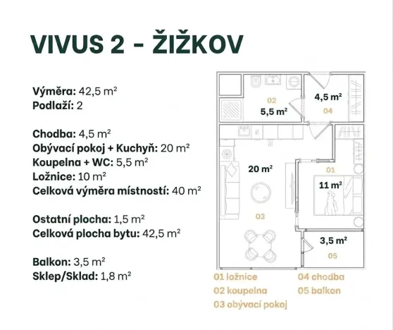 Prodej bytu 2+kk, Praha - Žižkov, Kaplířova, 45 m2
