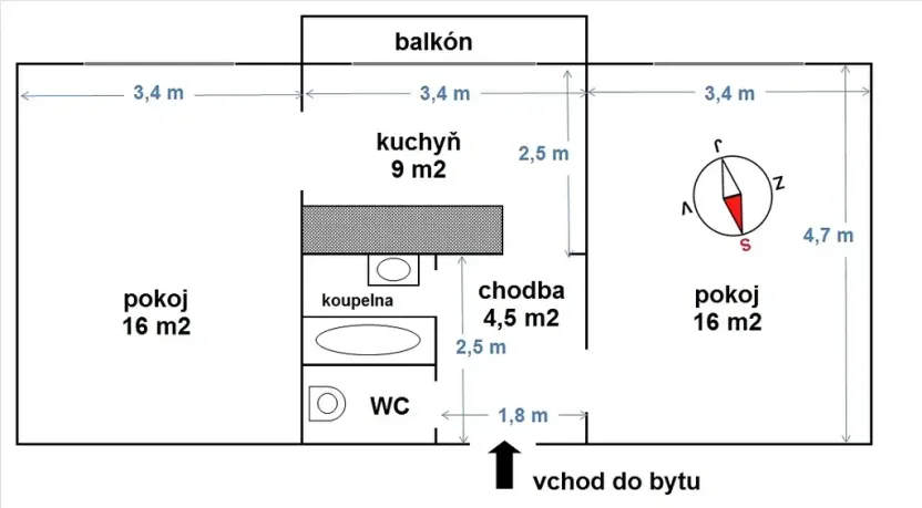 Pronájem bytu 2+1, Pardubice, Na Drážce, 50 m2