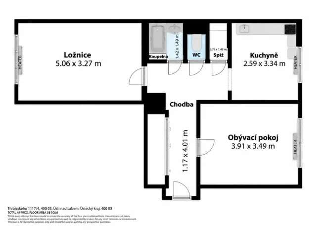 Prodej bytu 2+1, Ústí nad Labem - Střekov, Třebízského, 59 m2