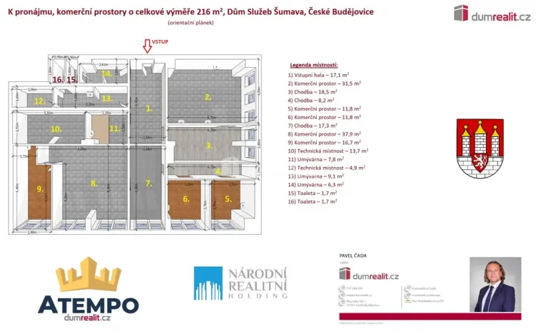 Pronájem obchodního prostoru, České Budějovice - České Budějovice 2, J. Opletala, 216 m2
